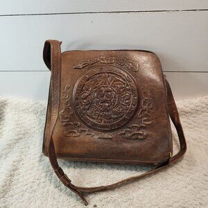 leather purse Aztec / Mayan handmade vintage hand tooled